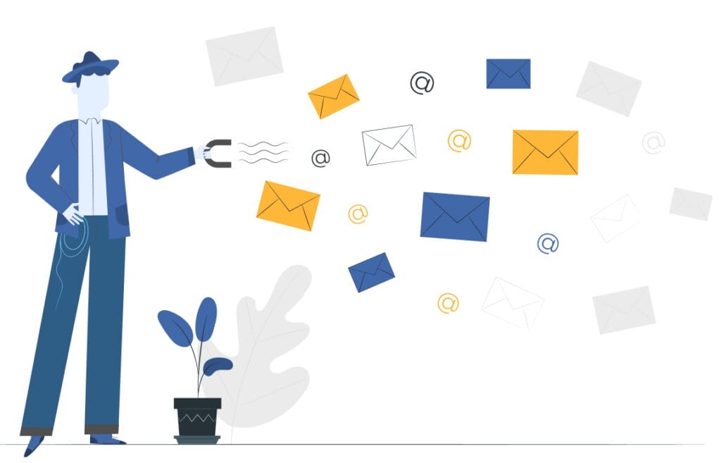 Vector Illustration: Man Attracting Email Icon with Magnet