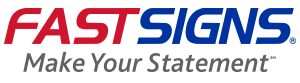 Logo for FASTSIGNS with the text "FASTSIGNS" in a combination of red and blue, and the tagline "Make Your Statement" in gray below.